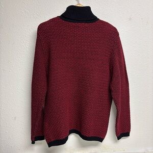 Karen Scott Red and Black Turtleneck Sweater with Black Trim SZ XL Cotton